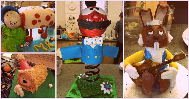 Magic Roundabout character cakes by Pauline Mulford.